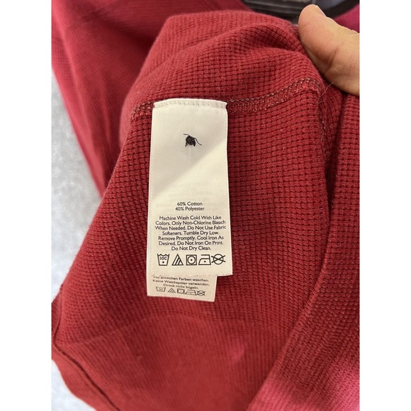 Eddie Bauer Henley Shirt Mens Size‎ XL Red Waffle Knit Long Sleeve Cotton Blend - Picture 4 of 8